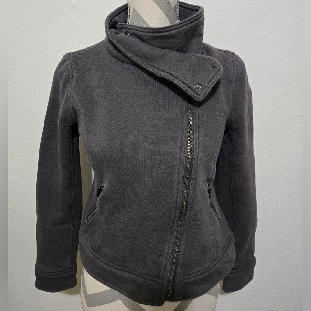 GAP Gray Asymmetrical Zipper Moto Style Cotton Blend Jacket Size Small - Picture 2 of 9